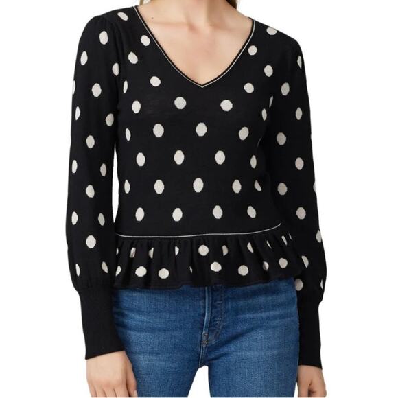 Rebecca Taylor Wool Black and White Polka Dot Peplum Sweater - Picture 5 of 11